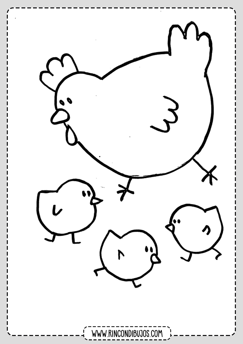 Dibujo Gallina y Pollitos Para colorear