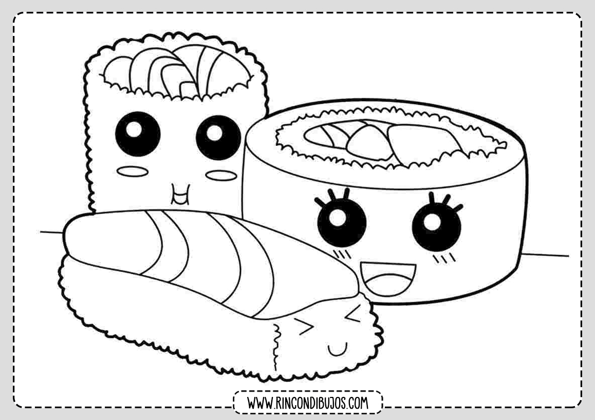 Dibujos Kawaii Sushi para colorear