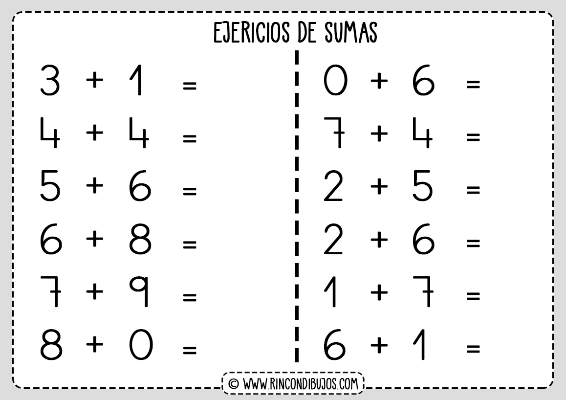 Ejercicios de Sumas Para Niños