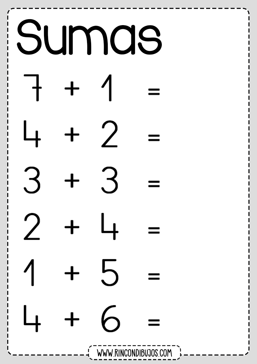 Fichas de Calculo para Niños