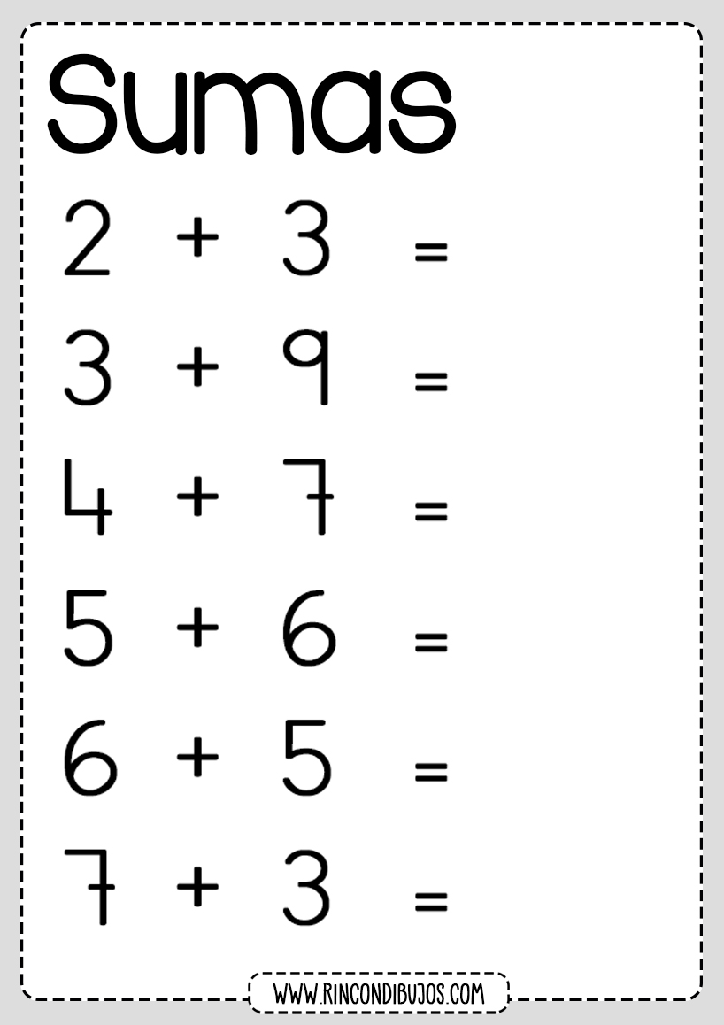 Fichas de Sumas para Niños