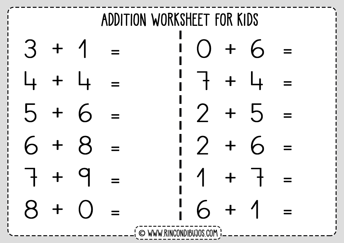 Free addition worksheets for kids