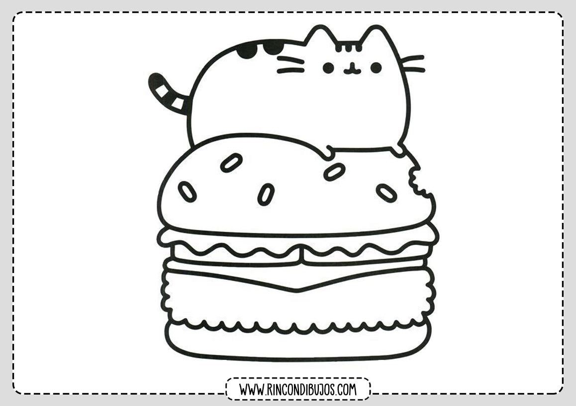 Kawaii Dibujos Gato Hamburguesa Colorear