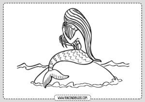 Dibujo Sirena en Roca para Colorear