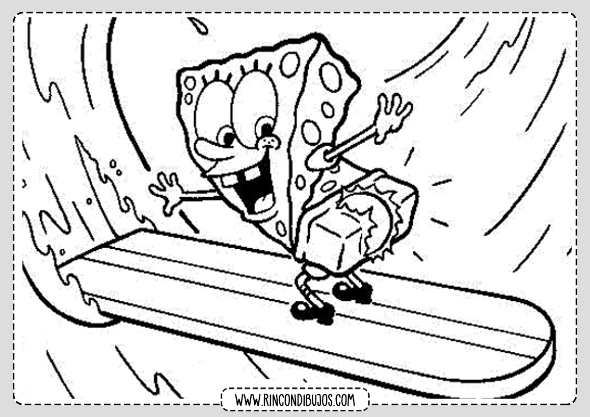 Dibujos de Bob Esponja Surfeando para colorear