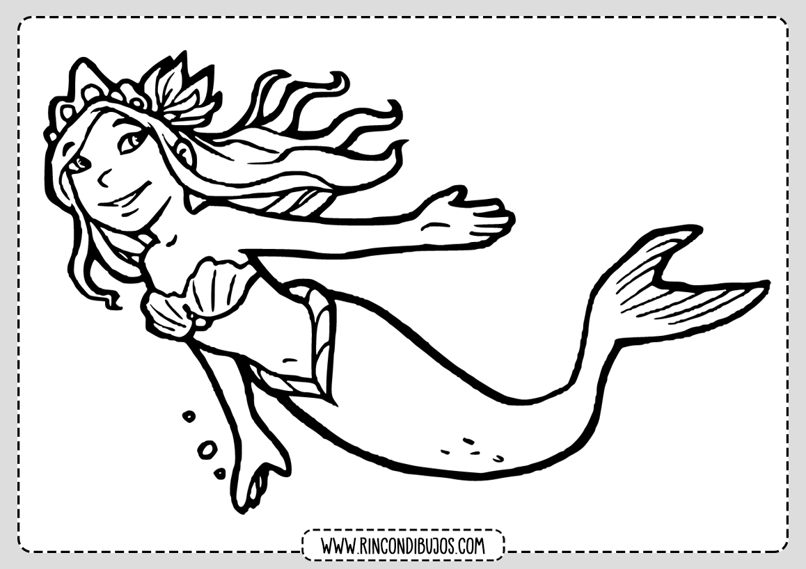 Sirena Nadando Sirena Colorear