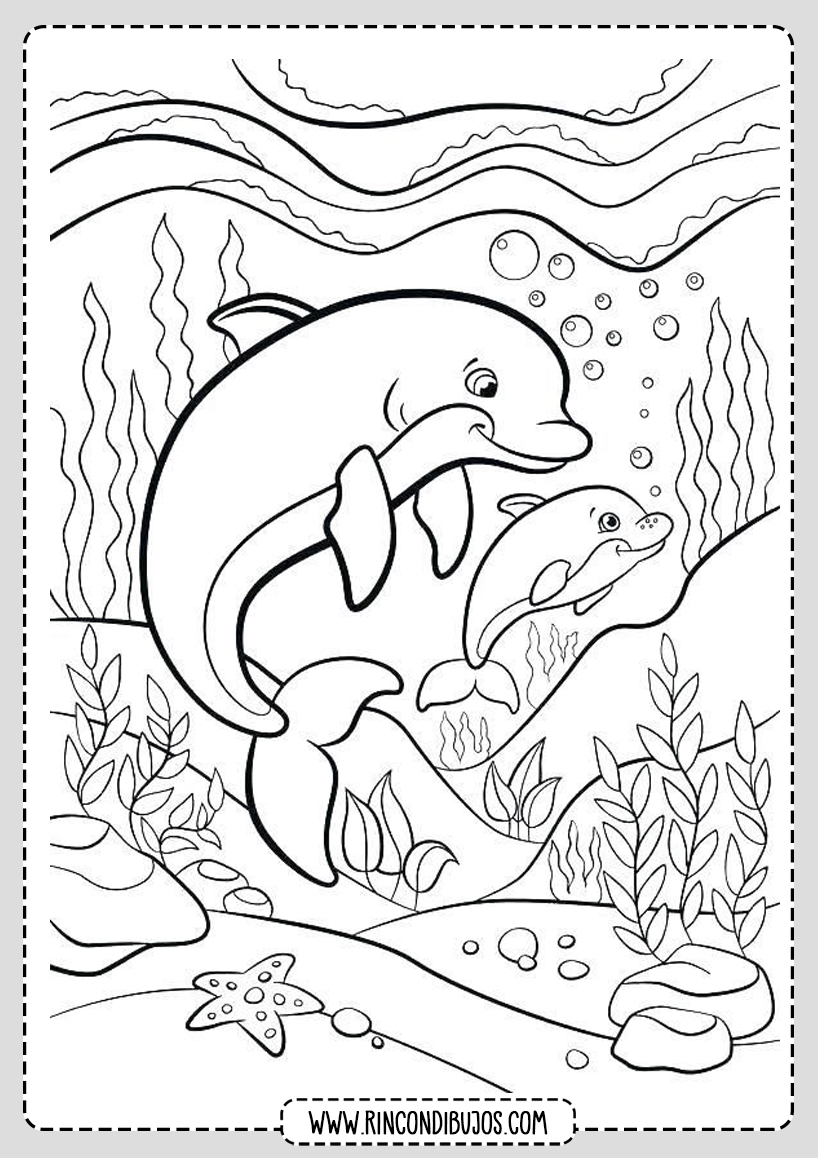 Dibujo Delfines en el Mar