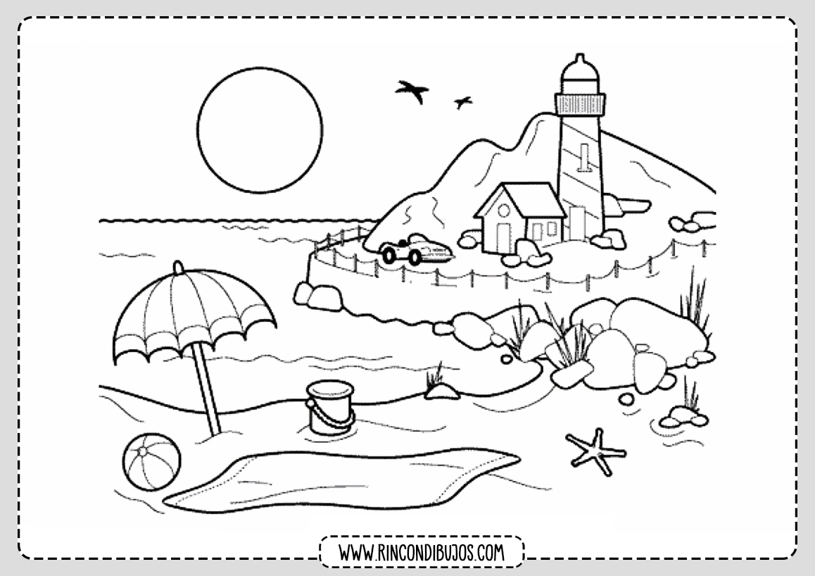 Dibujo de Paisaje Faro Playa para Colorear