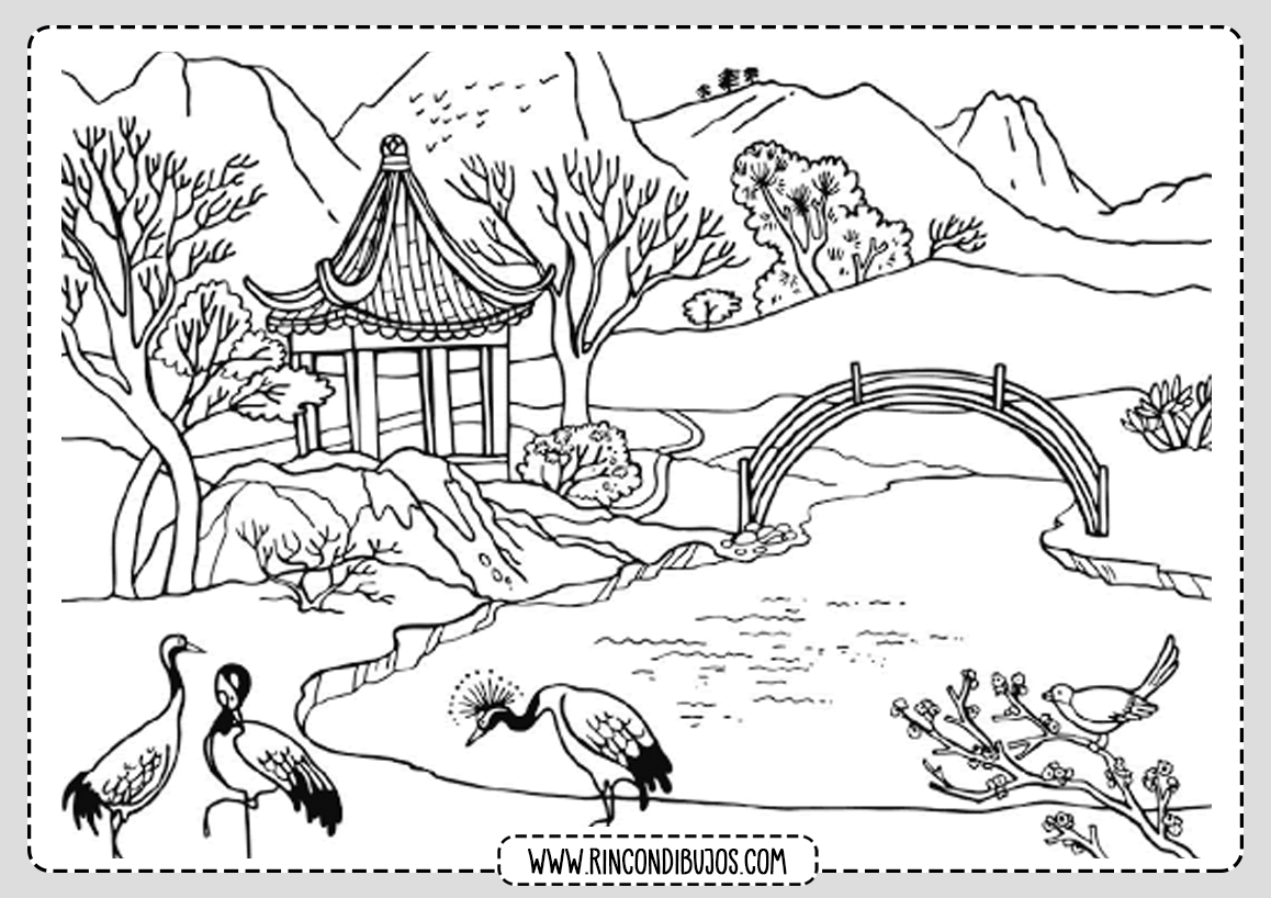 Dibujo de Paisaje Japones para Colorear