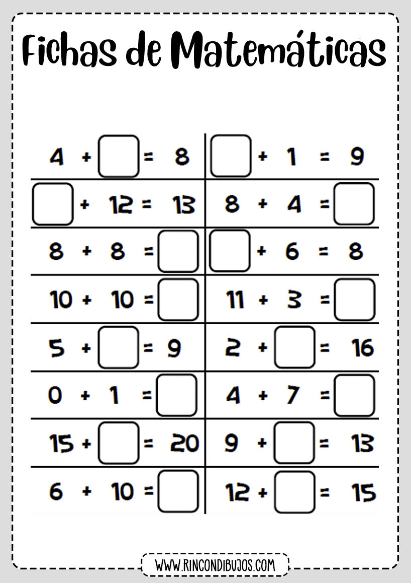 Fichas de Ejercicios de Sumas Faciles