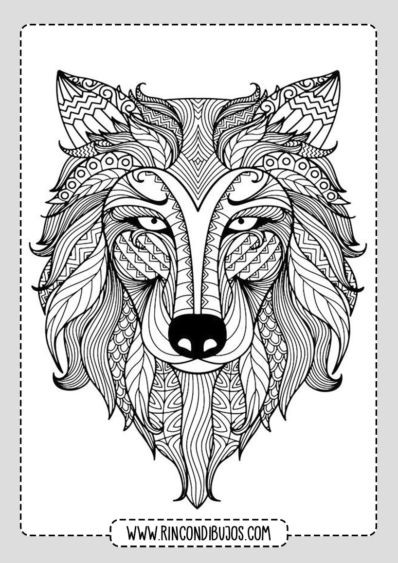 Mandalas de Animales Lobo para colorear