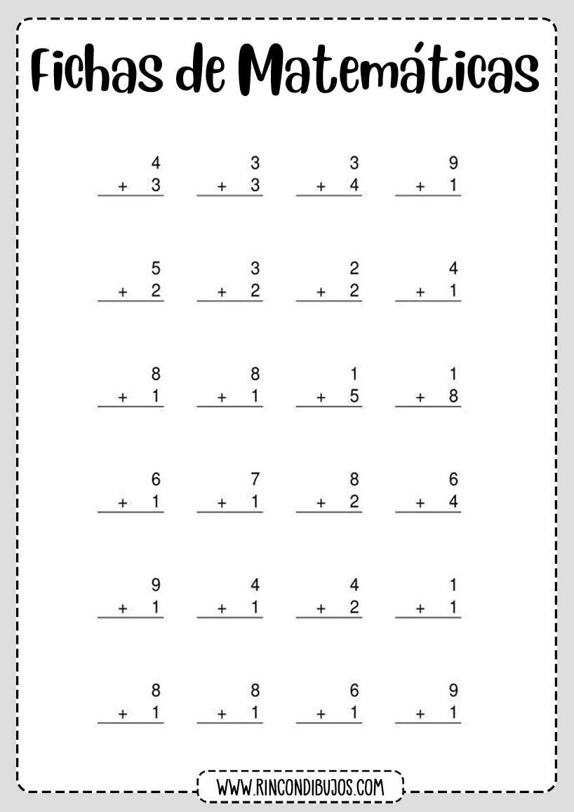 Fichas de Ejercicios de Sumas | Fichas de Matemáticas