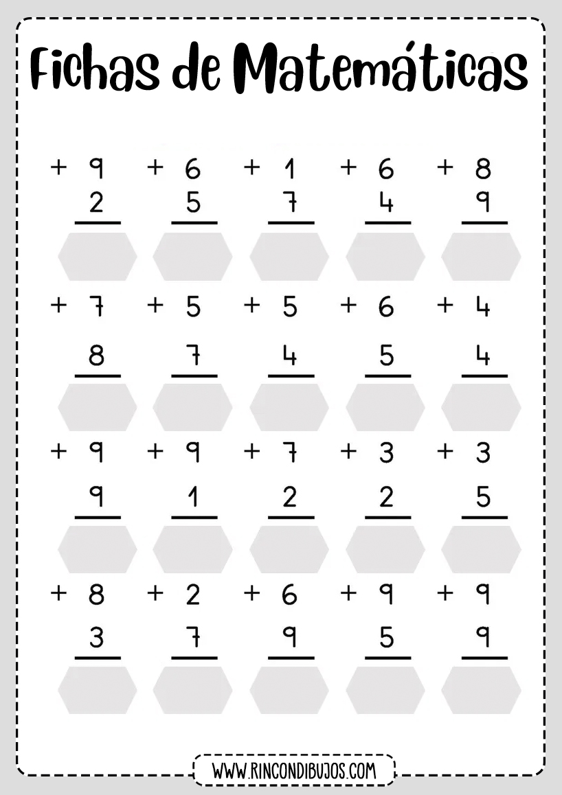 Fichas de Ejercicios de Sumas | Fichas de Matemáticas