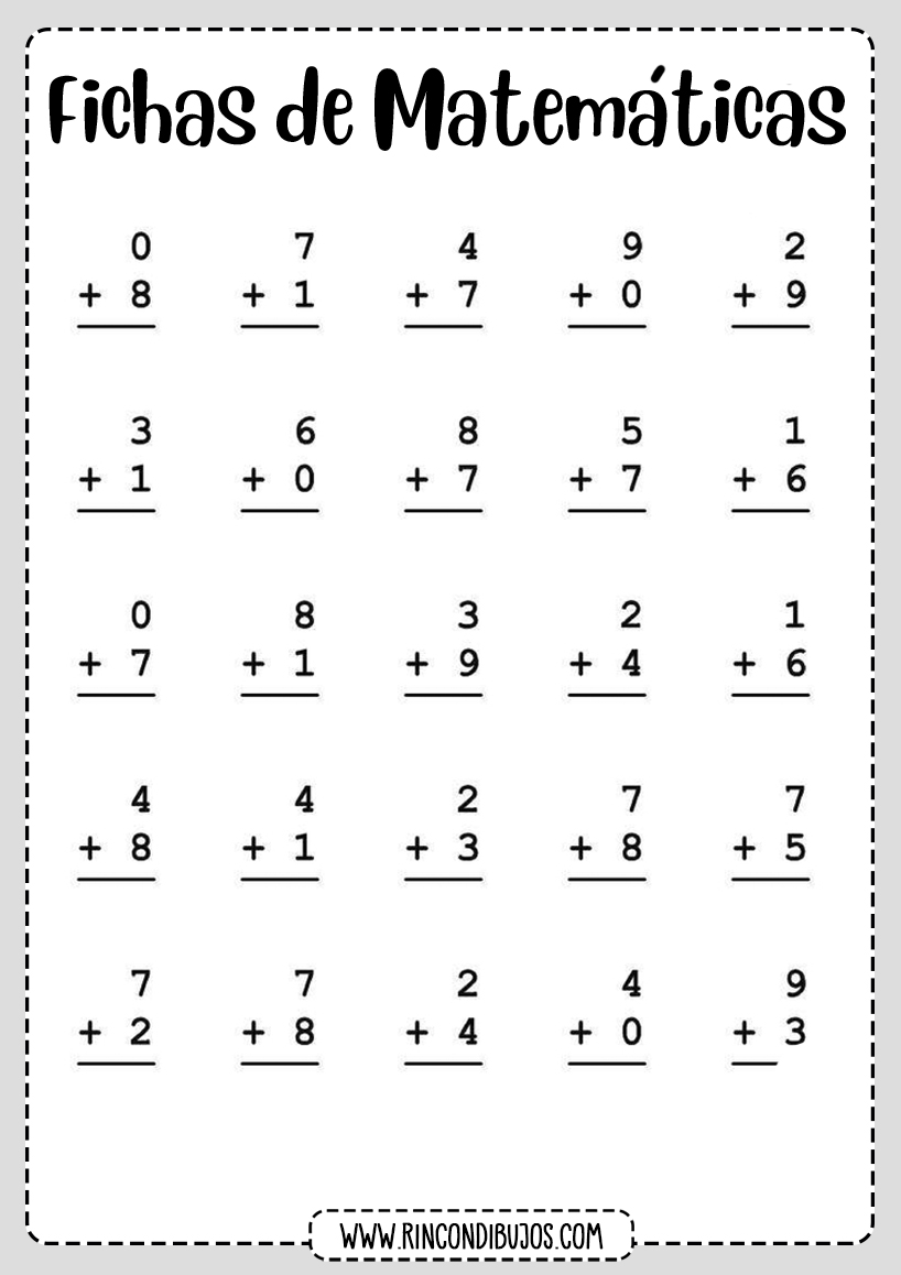 Fichas de Ejercicios de Sumas | Fichas de Matemáticas