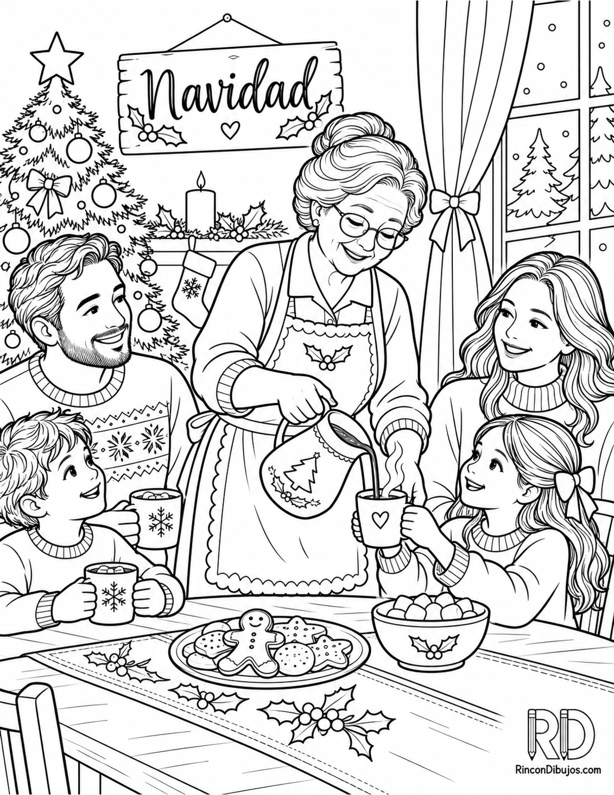 Dibujo de abuela Navidad para colorear