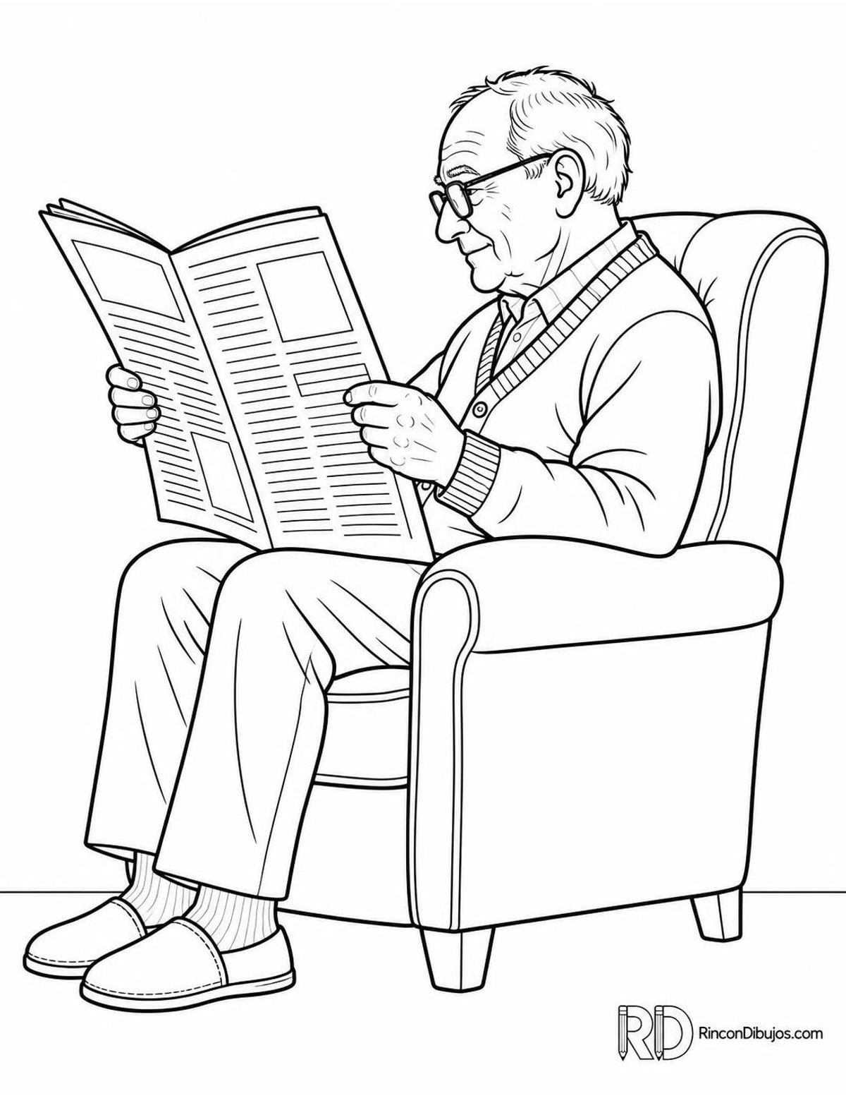 Dibujo de abuelo leyendo periódico para colorear