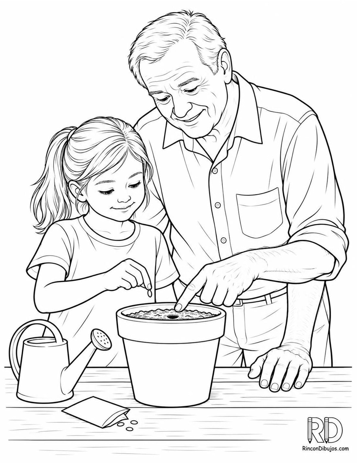 Dibujo de abuelo plantando semillas para colorear