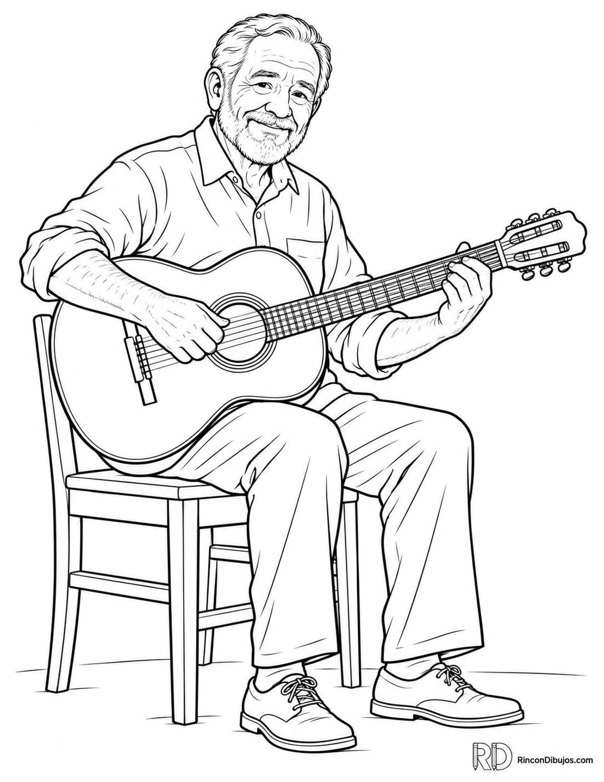 Dibujo de abuelo tocando guitarra para colorear
