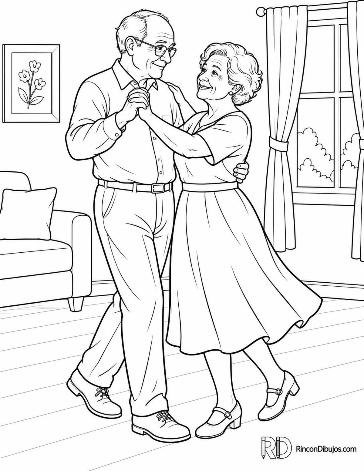 Dibujo de abuelos bailando para colorear