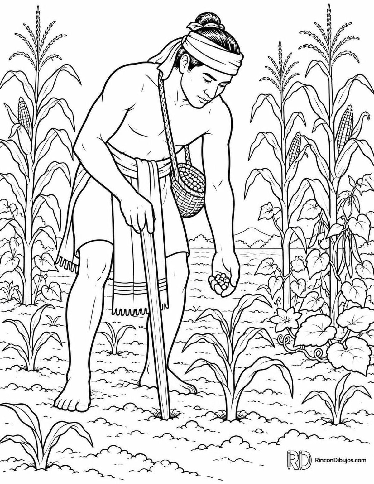 Dibujo de agricultor maya para colorear Dibujo de agricultor maya para colorear