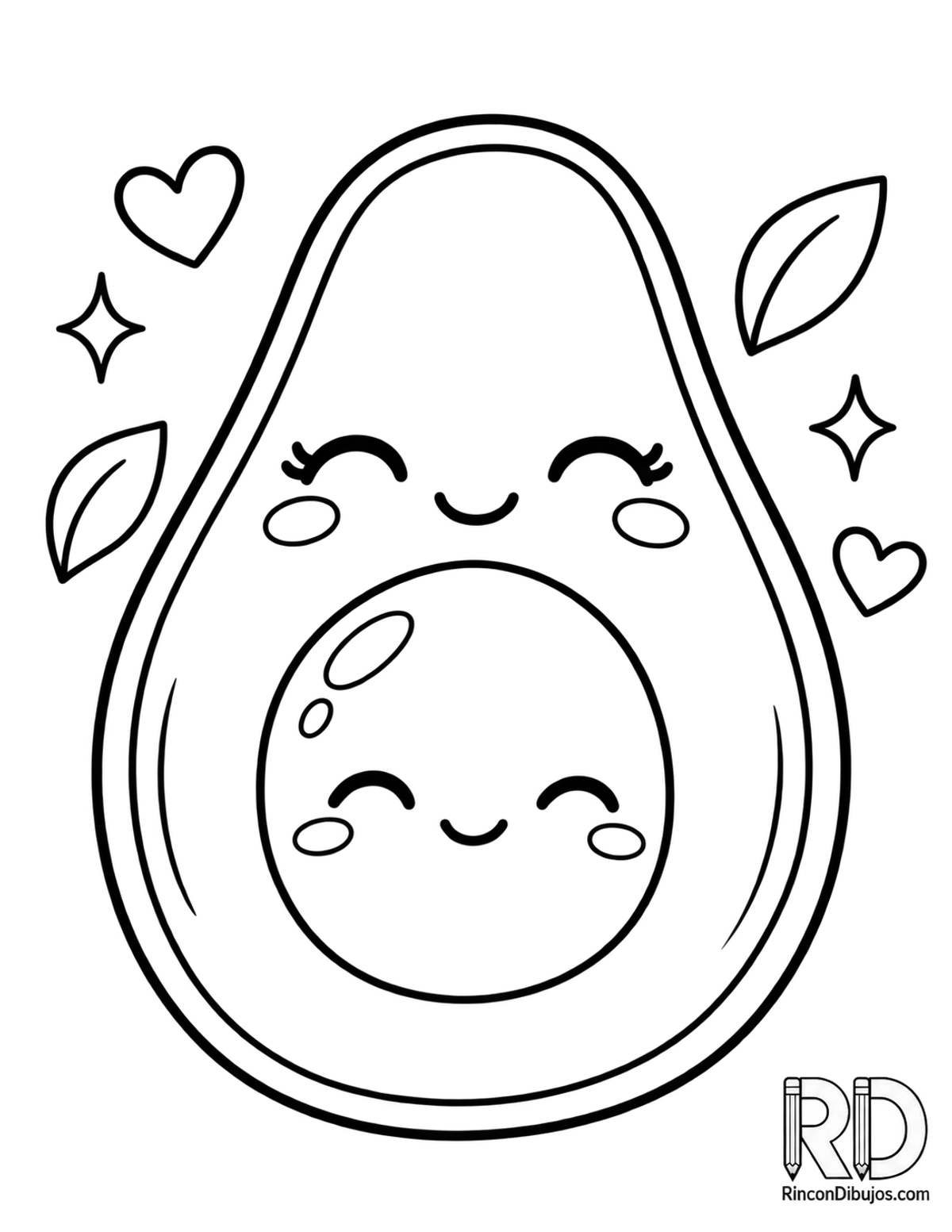 Dibujo de aguacate kawaii para colorear