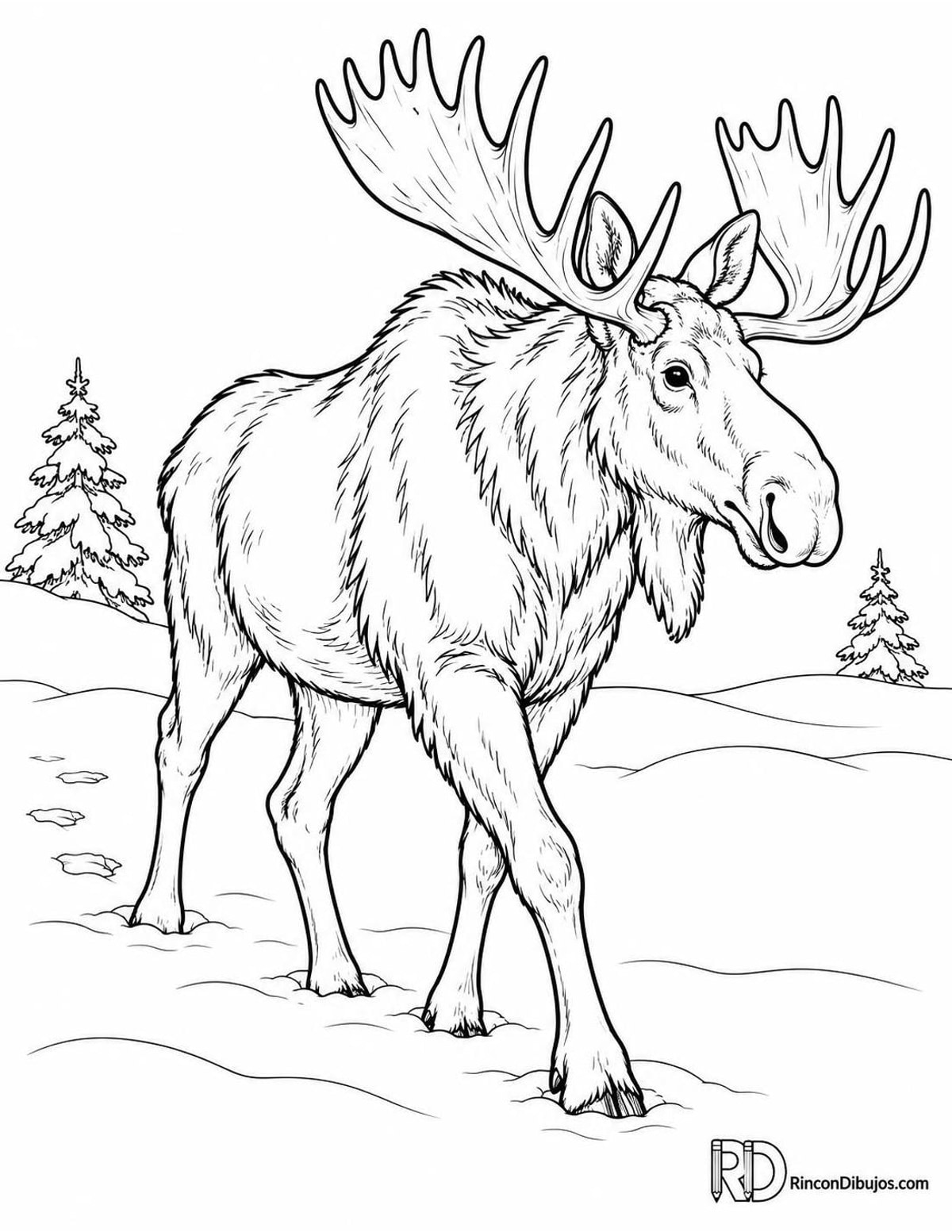 Dibujo de alce en nieve para colorear Dibujo de alce en nieve para colorear