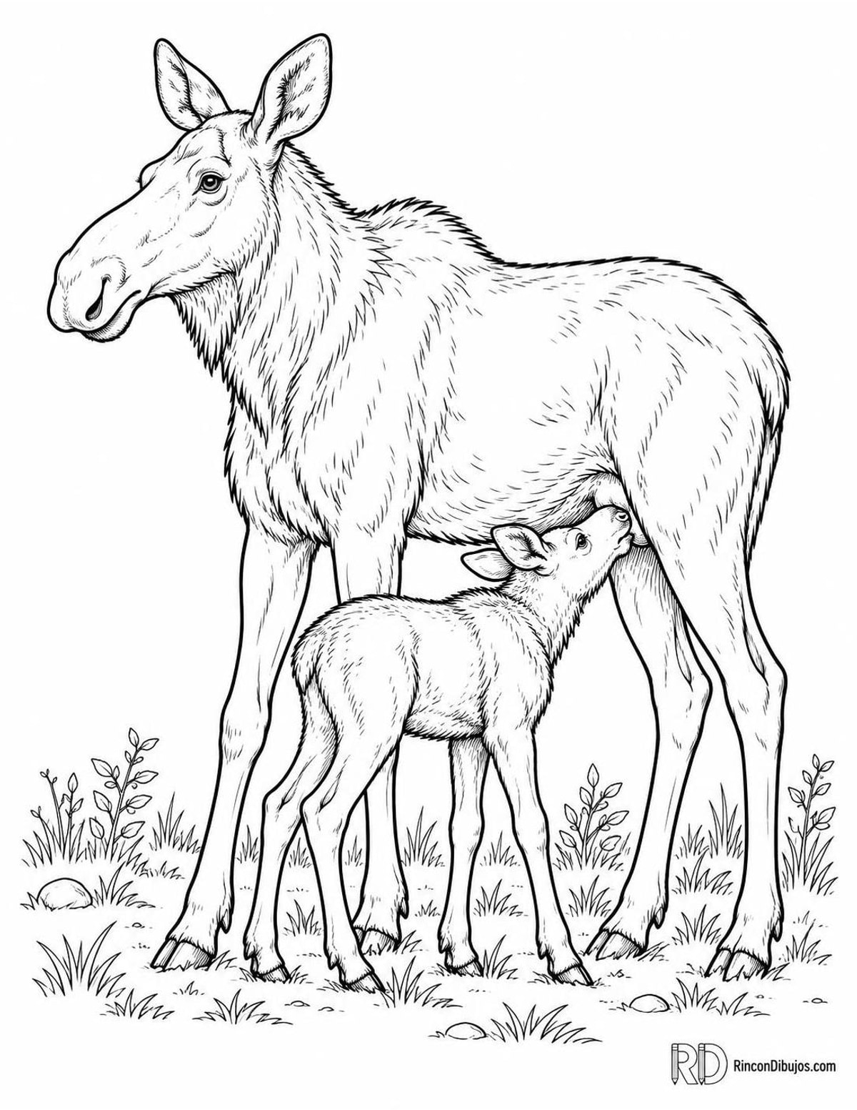 Dibujo de alce mamando para colorear Dibujo de alce mamando para colorear