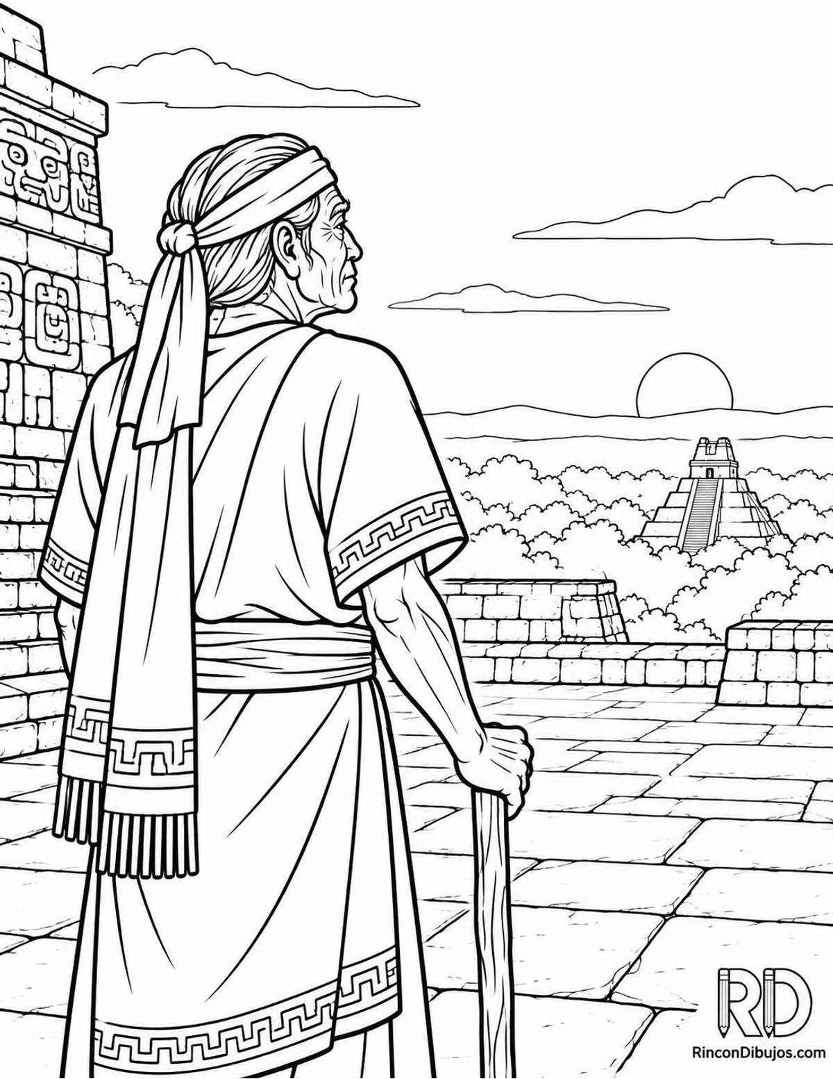 Dibujo de anciano maya para colorear Dibujo de anciano maya para colorear
