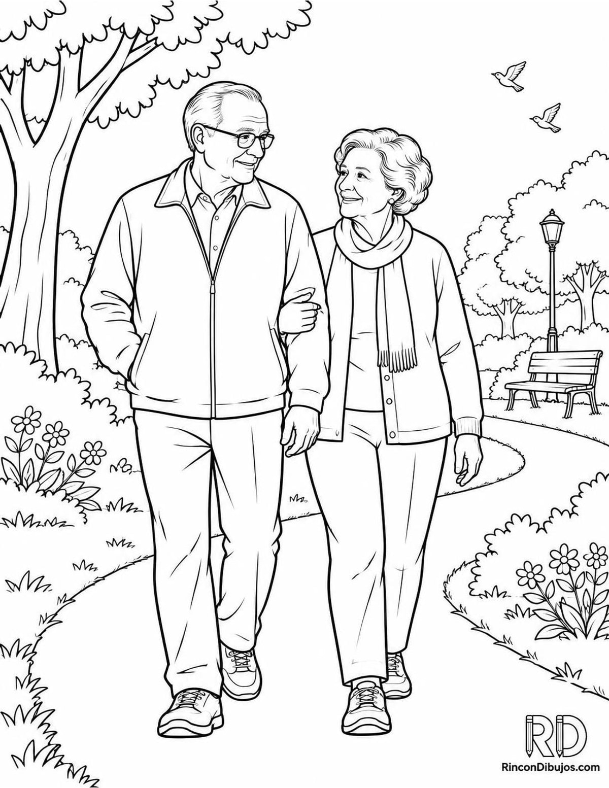 Dibujo de ancianos paseando para colorear Dibujo de ancianos paseando para colorear
