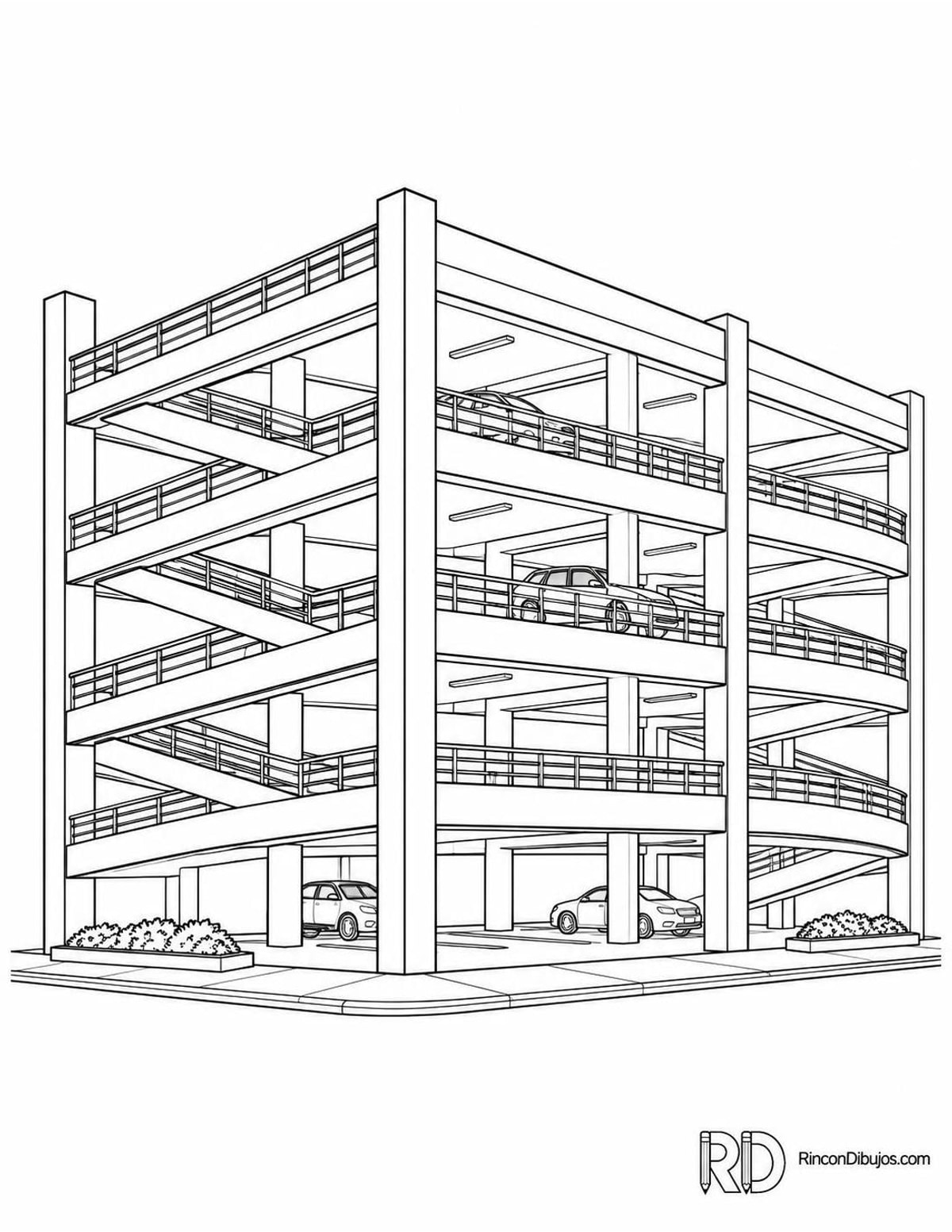 Dibujo de aparcamiento de varias plantas para colorear
