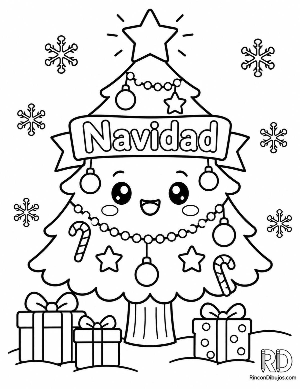 Dibujo de árbol Navidad kawaii para colorear Dibujo de árbol Navidad kawaii para colorear