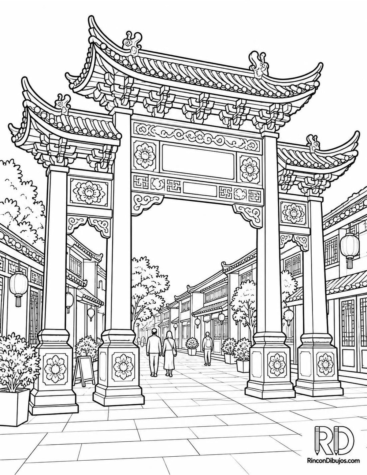 Dibujo de arco paifang chino para colorear Dibujo de arco paifang chino para colorear