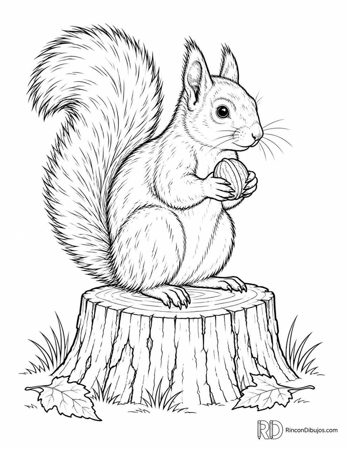 Dibujo de ardilla con nuez para colorear