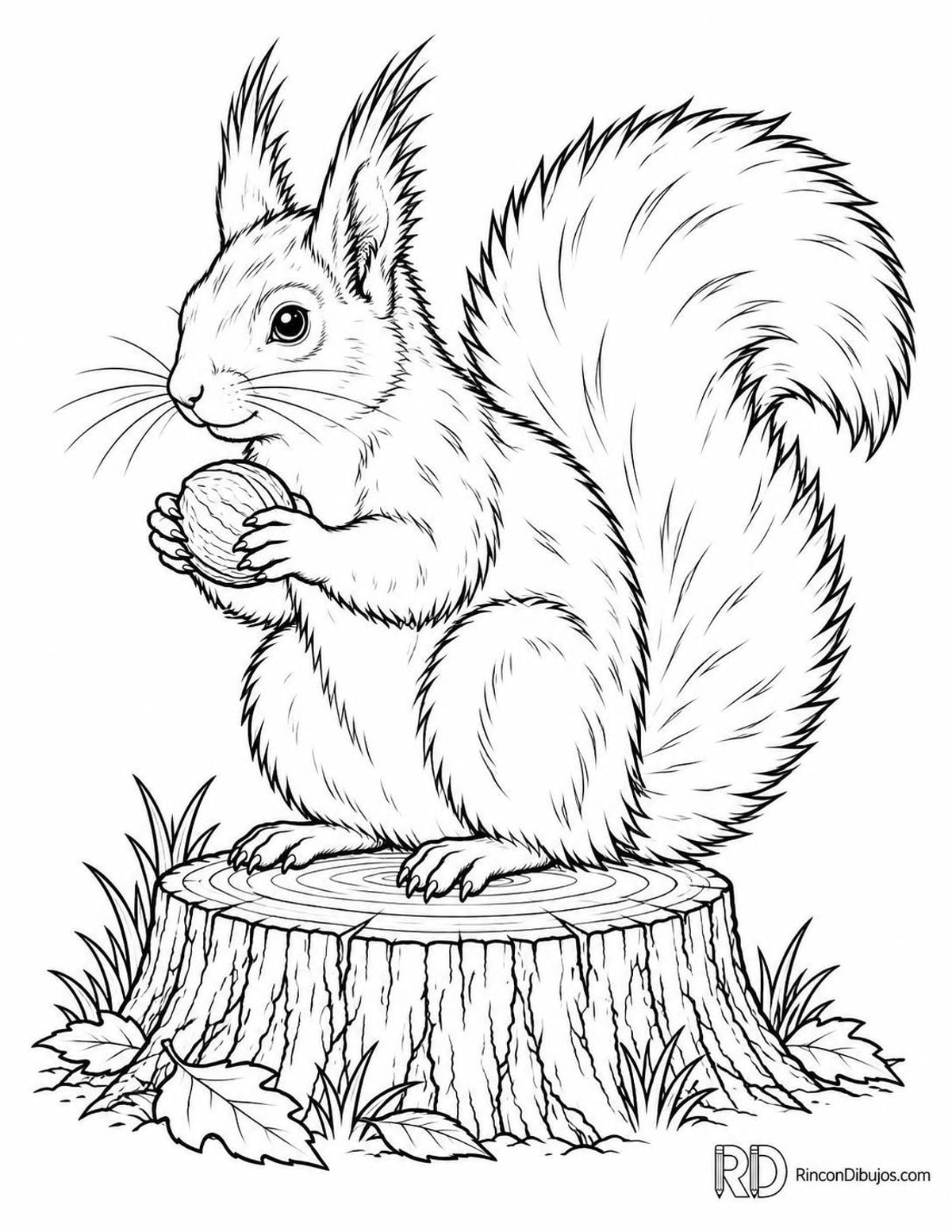 Dibujo de ardilla con nuez para colorear Dibujo de ardilla con nuez para colorear