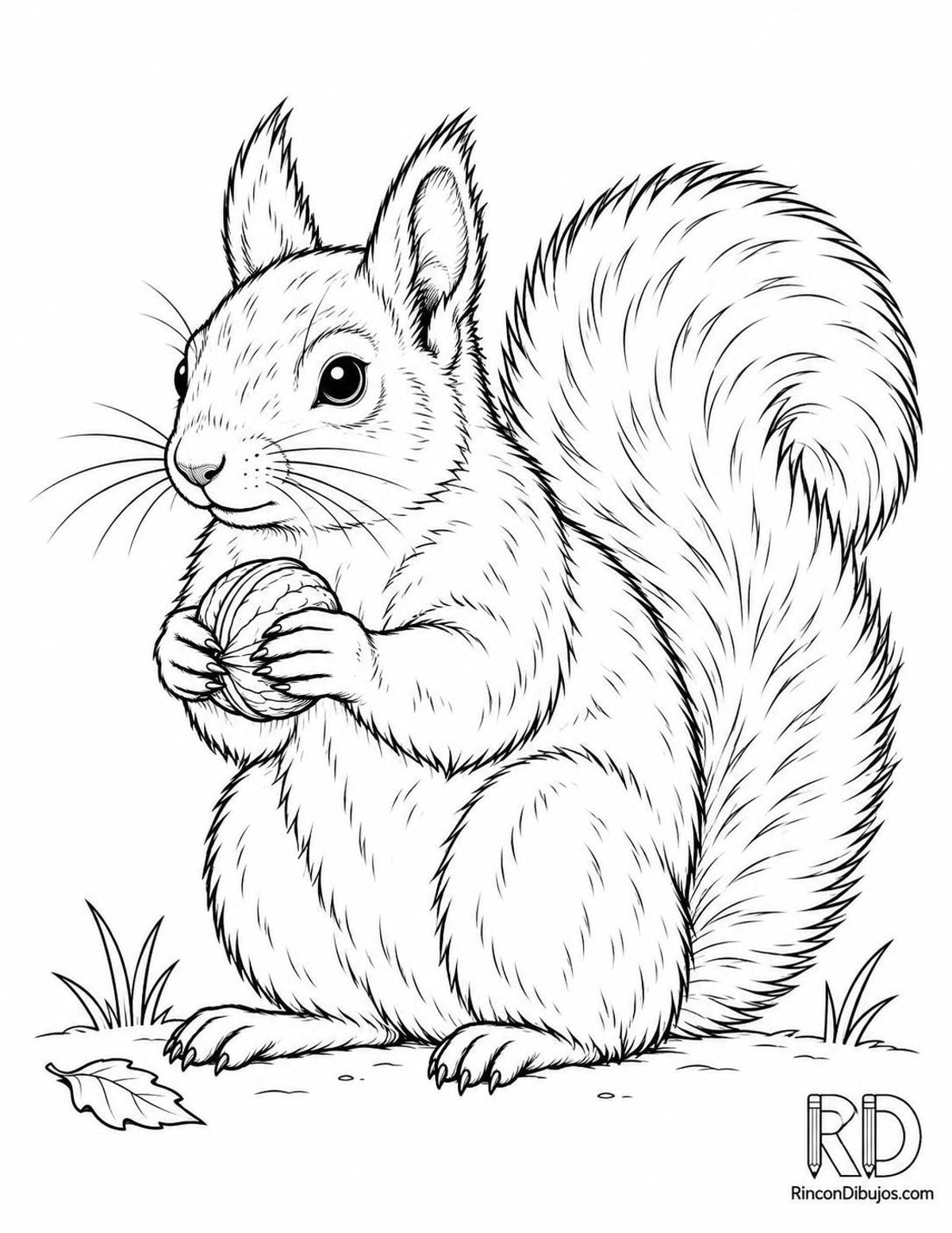 Dibujo de ardilla con nuez para colorear Dibujo de ardilla con nuez para colorear