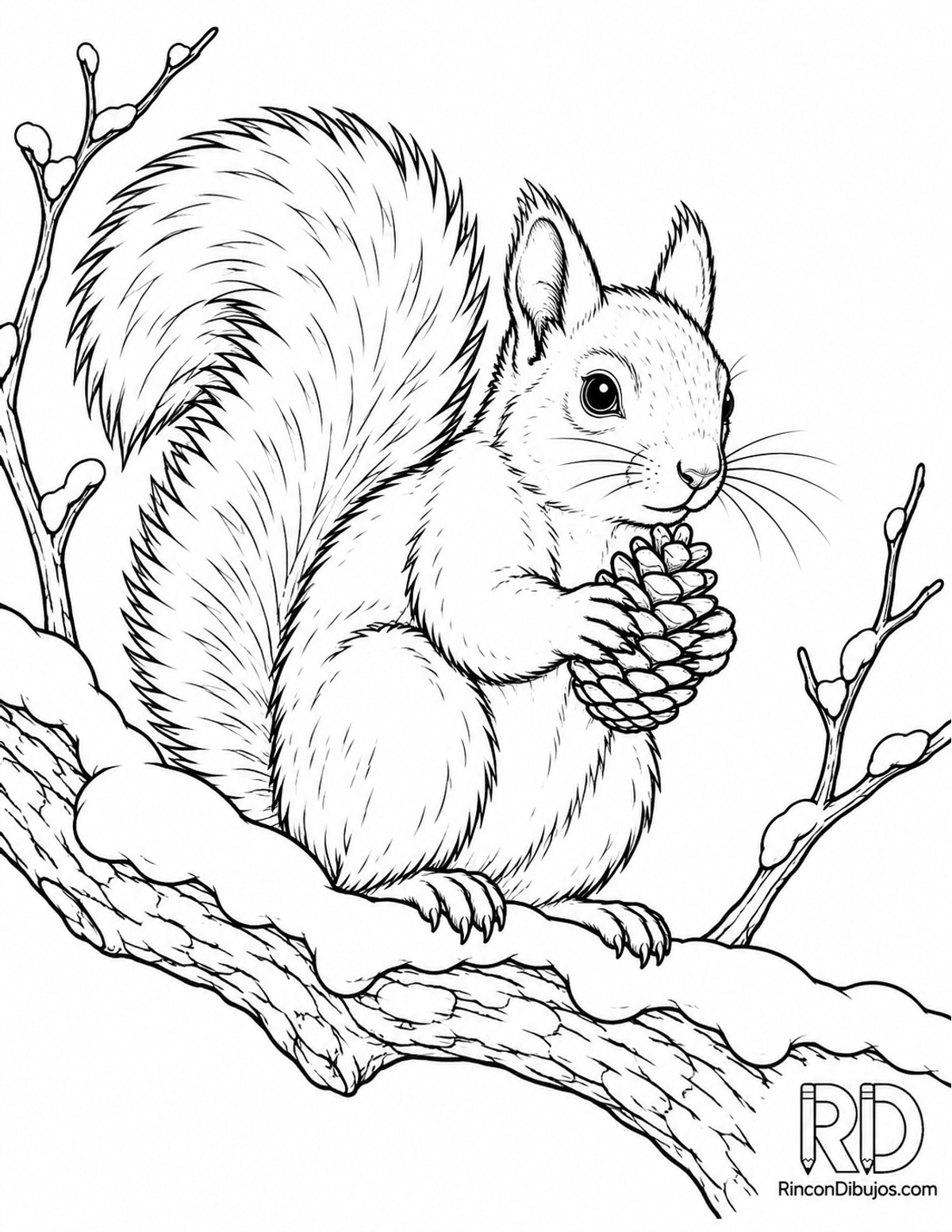 Dibujo de ardilla con piña para colorear Dibujo de ardilla con piña para colorear
