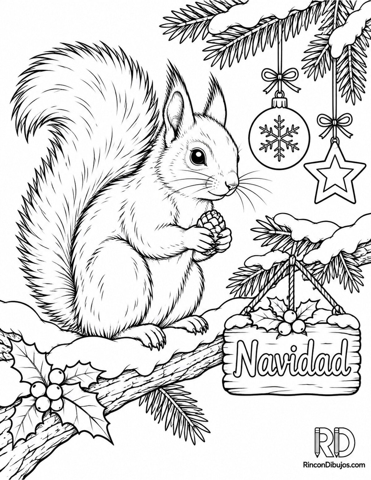 Dibujo de ardilla Navidad nevada para colorear Dibujo de ardilla Navidad nevada para colorear