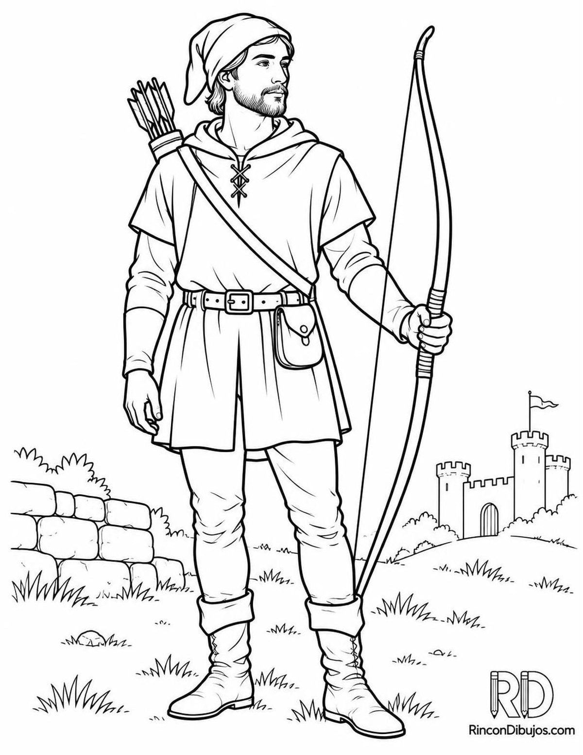 Dibujo de arquero medieval para colorear Dibujo de arquero medieval para colorear