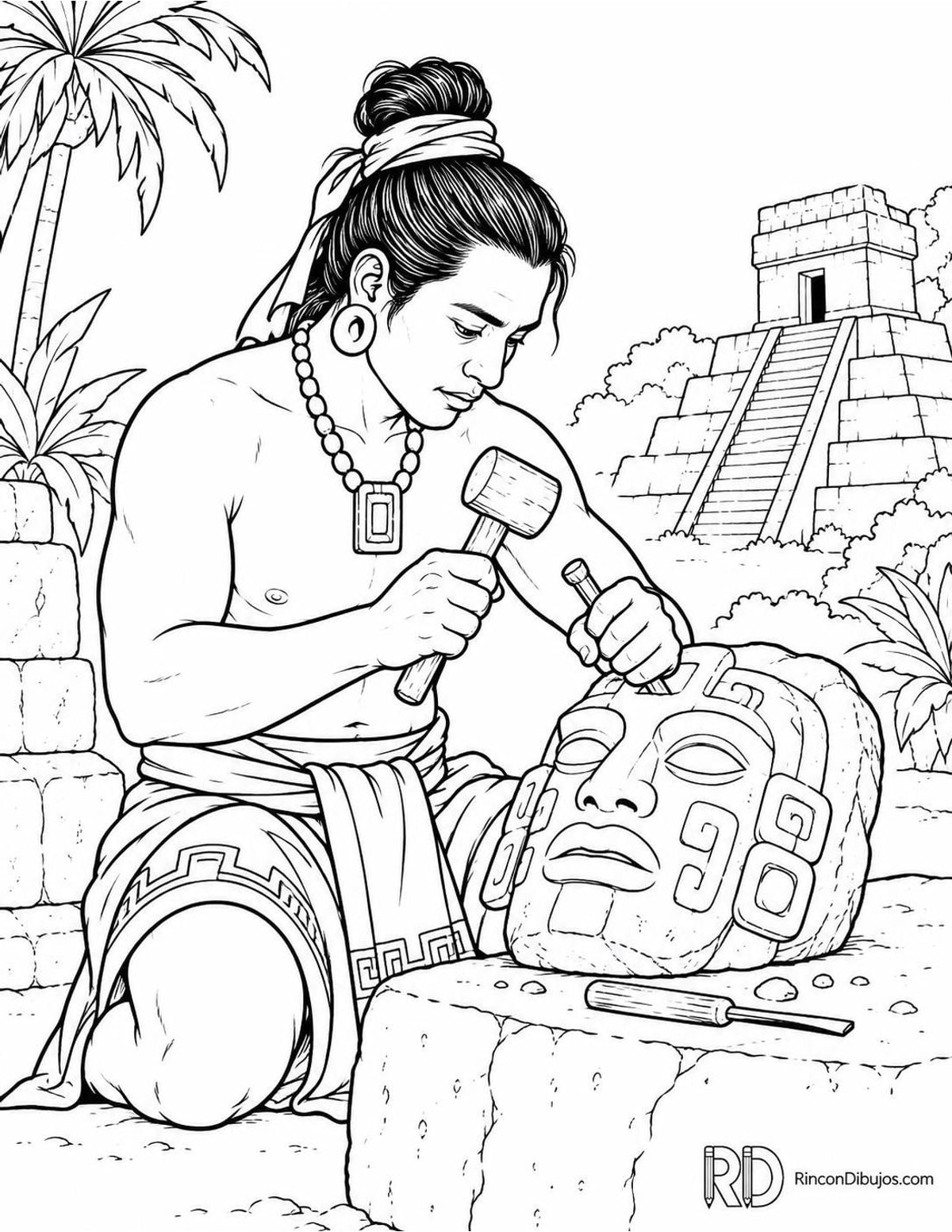 Dibujo de artesano maya para colorear Dibujo de artesano maya para colorear