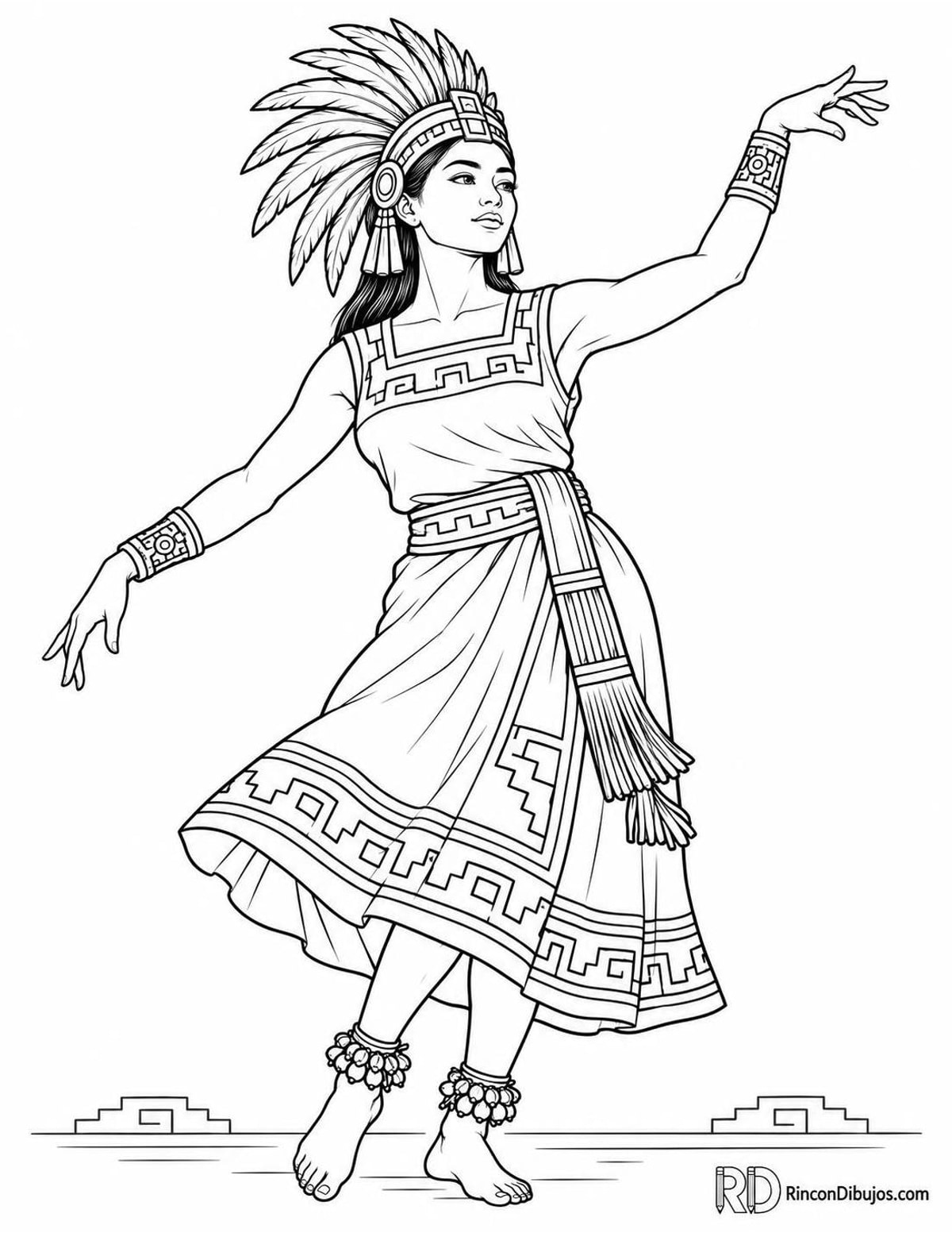 Dibujo de bailarina azteca para colorear Dibujo de bailarina azteca para colorear