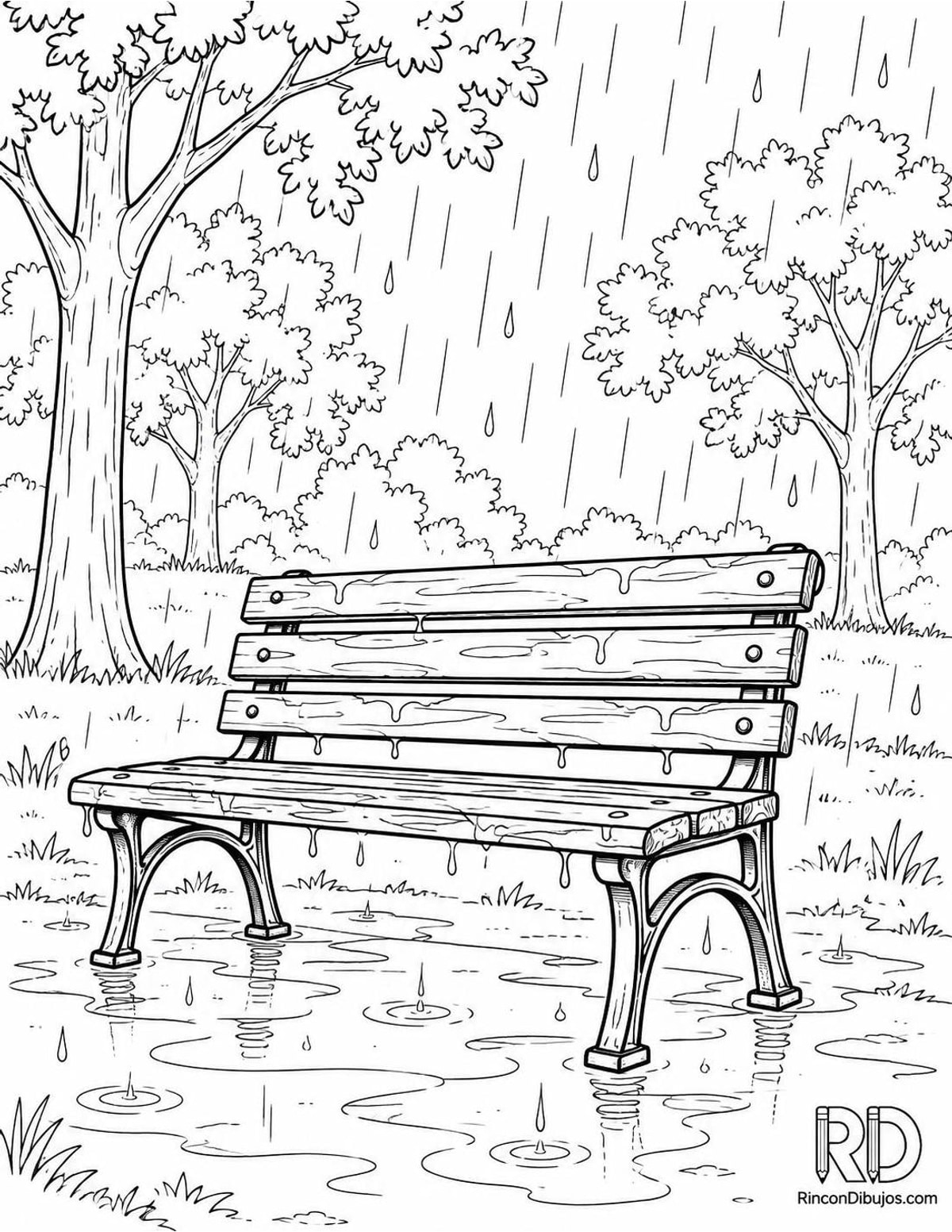 Dibujo de banco lluvioso para colorear Dibujo de banco lluvioso para colorear