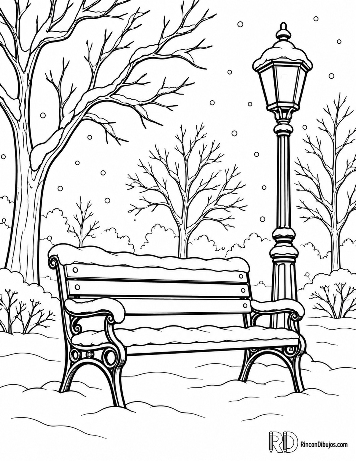 Dibujo de banco nevado para colorear Dibujo de banco nevado para colorear