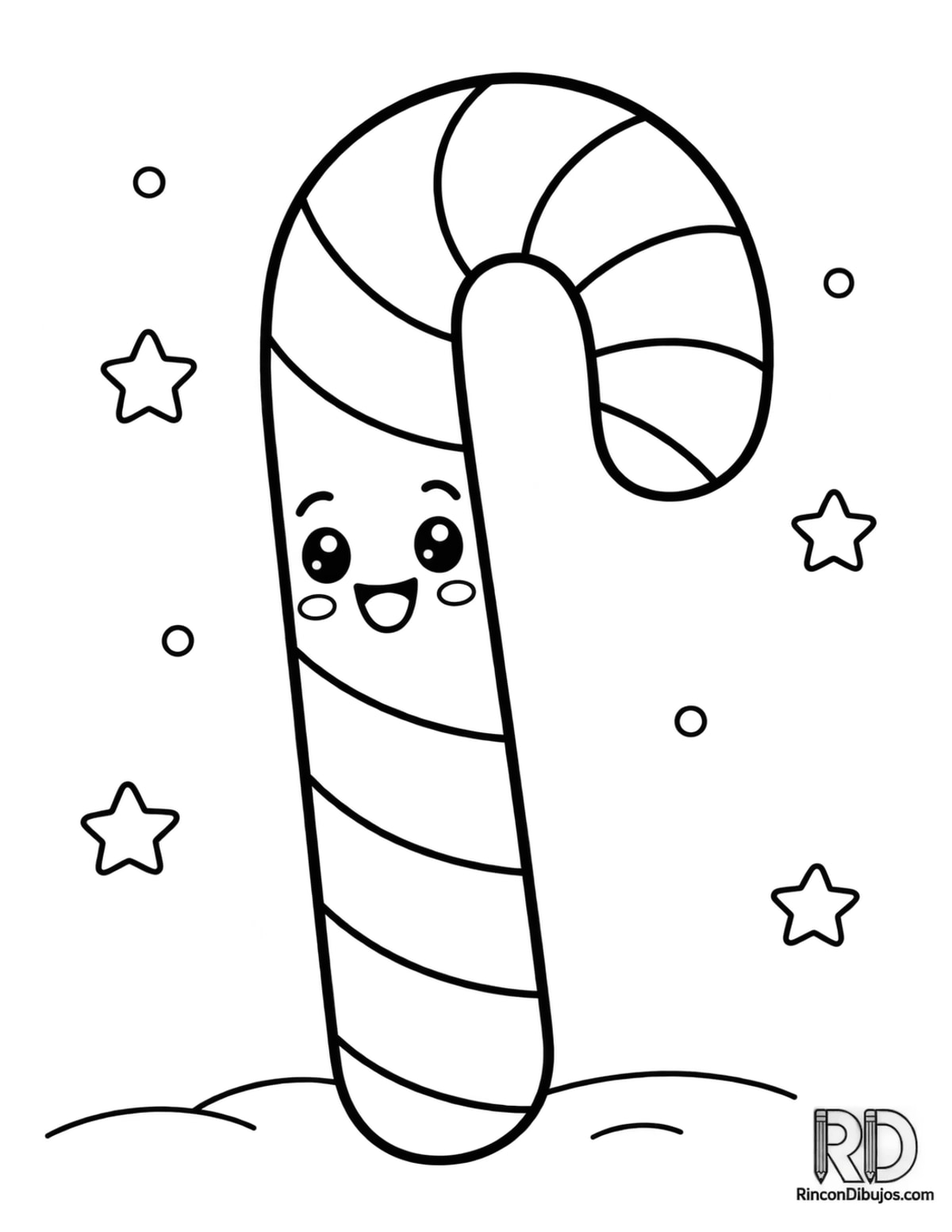 Dibujo de bastón caramelo kawaii para colorear Dibujo de bastón caramelo kawaii para colorear