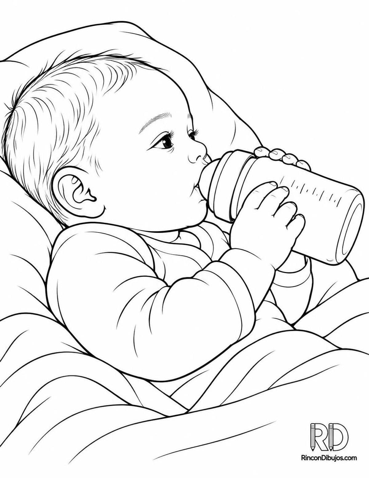 Dibujo de bebé con biberón para colorear Dibujo de bebé con biberón para colorear