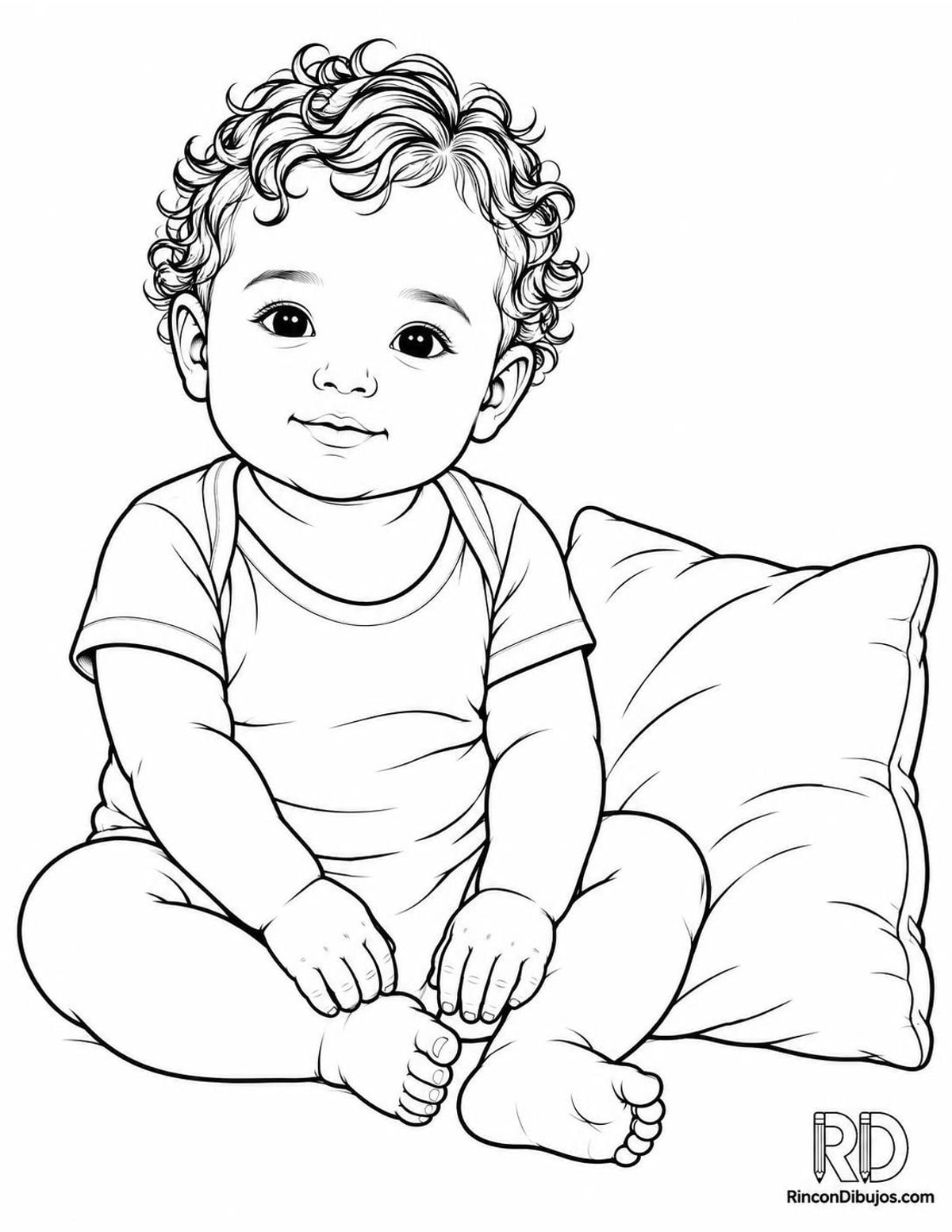 Dibujo de bebé con cabello rizado para colorear Dibujo de bebé con cabello rizado para colorear