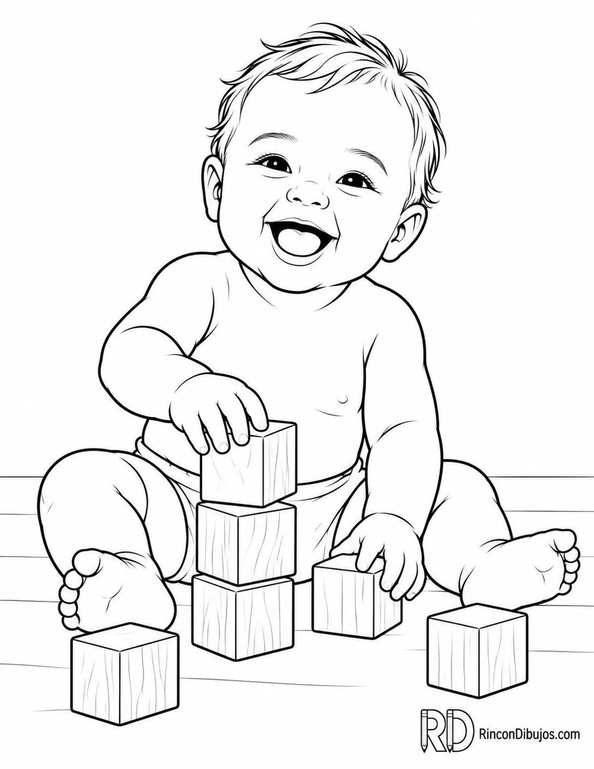Dibujo de bebé con cubos para colorear Dibujo de bebé con cubos para colorear