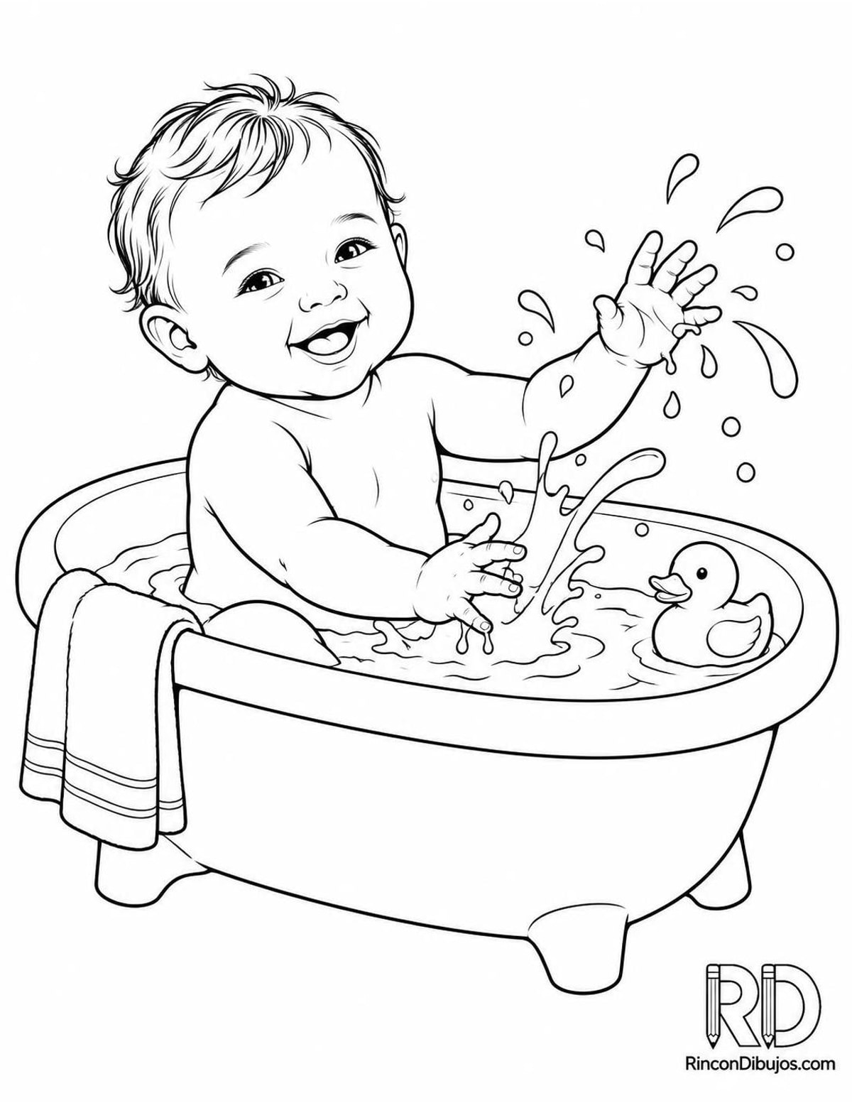 Dibujo de bebé en bañera para colorear Dibujo de bebé en bañera para colorear