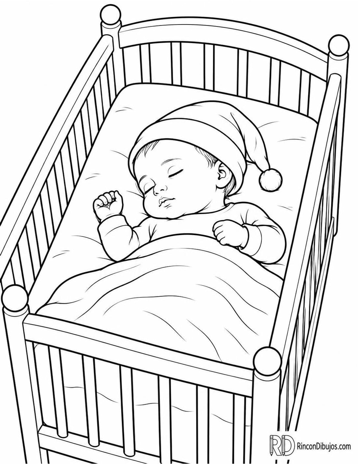 Dibujo de bebé en cuna para colorear Dibujo de bebé en cuna para colorear