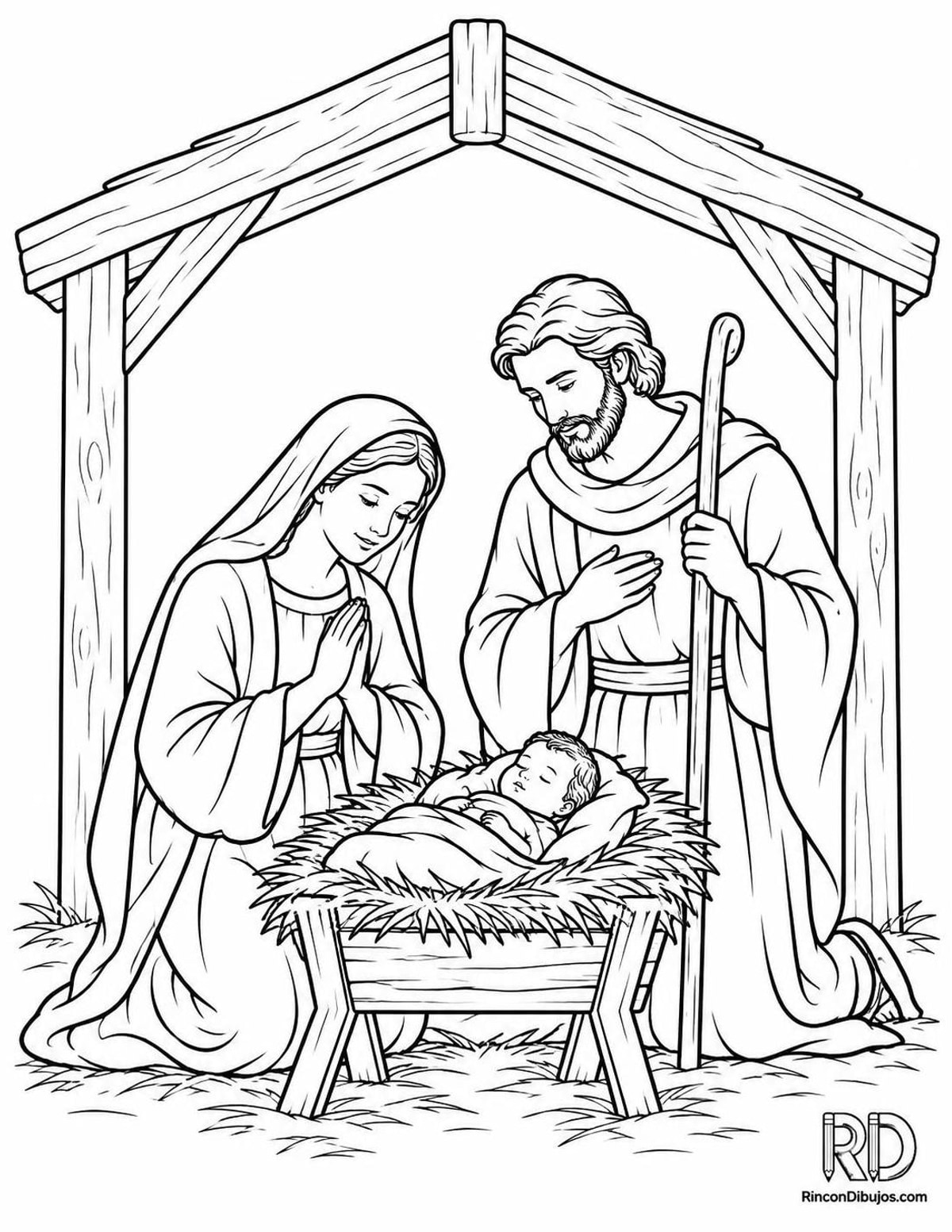 Dibujo de belén navideño para colorear Dibujo de belén navideño para colorear
