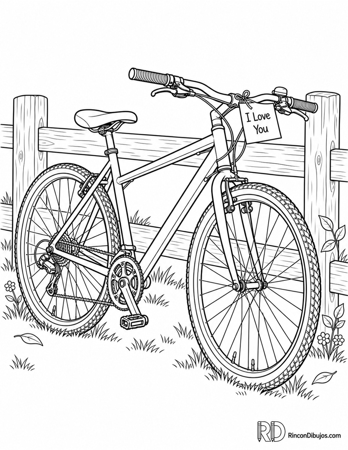 Dibujo de bicicleta apoyada I Love You para colorear Dibujo de bicicleta apoyada I Love You para colorear